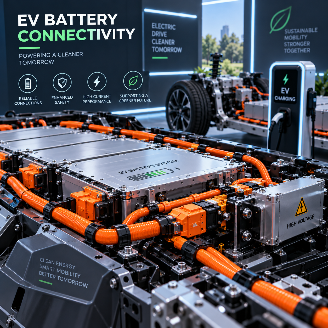 EV battery connection and wiring assembly